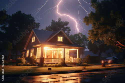 Lightning strike storm over city