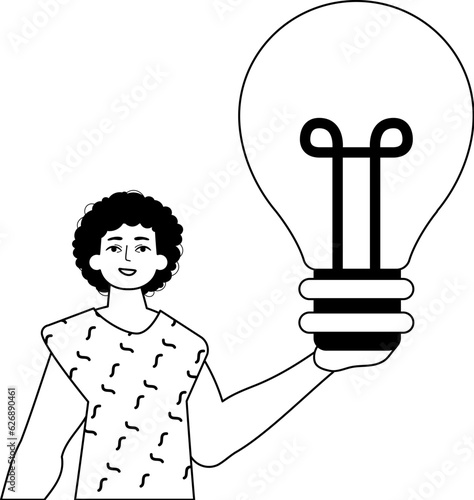 The Guy is holding a lightly drop light bulb . appraisal concept . bootleg and White analogue stylus. Trendy style, Vector Illustration