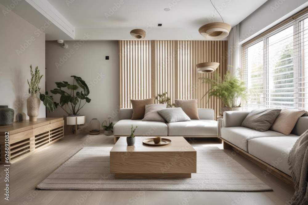 Interior of a modern living room in a real house. Generative AI Interior of a modern living room in a real house. Generative AI