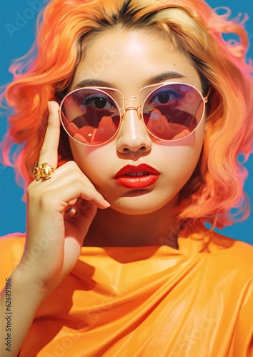 Portrait of a Woman Wearing Orange Sunglasses
