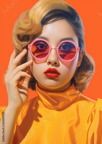 Portrait of a Woman Wearing Orange Sunglasses