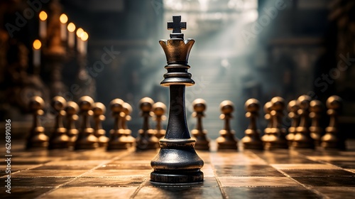 Chess Board, Captivating Photo of a Chess Board with Focused King, Intelligence, Decision-making, and Planning