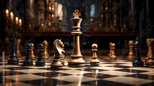 Chess Board, Captivating Photo of a Chess Board with Focused King, Intelligence, Decision-making, and Planning