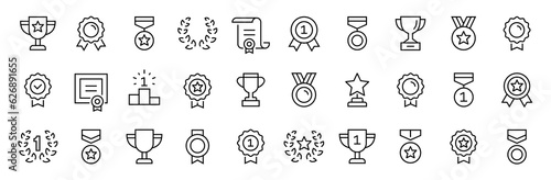 Awards thin line icons set. Award, Trophy cup, Medal, Winner prize icon. Award editable stroke icons collection. Vector