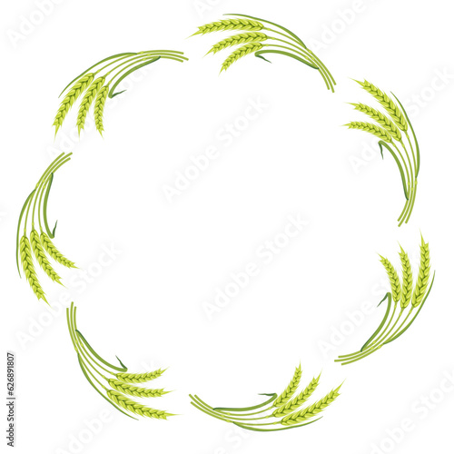Round frame made of ears of wheat. Border from cereal plants. Ornament for the design of flour products