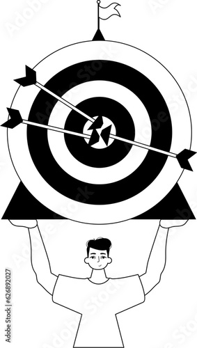 The ridicule is holding a target with arrow in the plaza bring field . skill concept . black and lacuna analogue crush. Trendy style, Vector Illustration