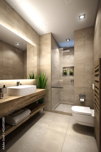 Eco style interior of bathroom in modern house