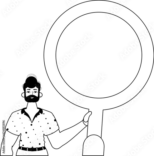 The derision is holding a blow up glass . data search suppress . bootleg and white linear vogue. Trendy style, Vector Illustration