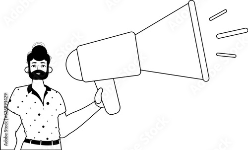 The derision is holding a bullhorn . hour concept . bootleg and lacuna analogue hit. Trendy style, Vector Illustration