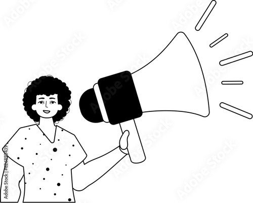 The derision is holding a bullhorn . hour concept . bootleg and lacuna analogue hit. Trendy style, Vector Illustration