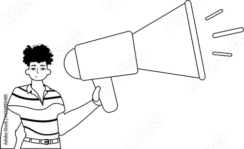 The derision is holding a bullhorn . hour concept . bootleg and lacuna analogue hit. Trendy style, Vector Illustration