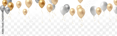 Elegant golden balloon Happy Birthday celebration card banner template, Balloons isolated on transparent background
