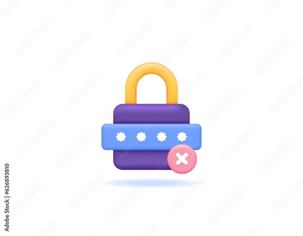 The password is incorrect and insecure. issues and failures in security and protection systems. account security and user privacy protection. codes, padlocks, and cross marks. symbols or icons. 3d The password is incorrect and insecure. issues and failures in security and protection systems. account security and user privacy protection. codes, padlocks, and cross marks. symbols or icons. 3d