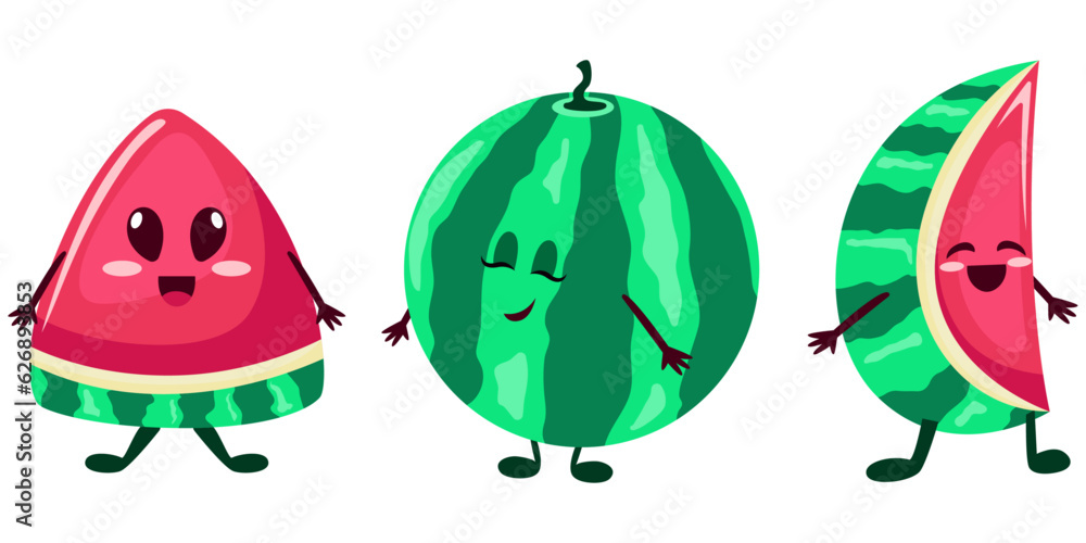 watermelon characters, illustrations of anthropomorphic watermelons
