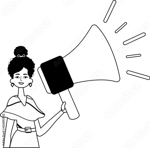 The daughter is holding a bullhorn . hour concept . black and white analogue vogue. Trendy style, Vector Illustration