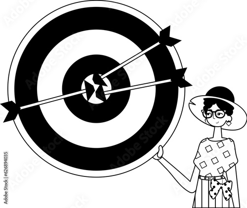 The daughter is holding a devour with arrow in the compilation . skill concept . char and white analogue flit. Trendy style, Vector Illustration