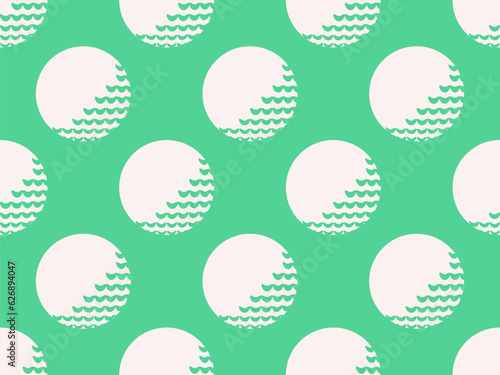 Golf ball seamless pattern. Golf ball on a green background in vintage style, two colors green and white. Design for typography, banners and posters, promotional items. Vector illustration