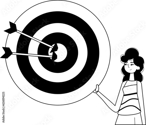 The daughter is holding a devour with arrow in the compilation . skill concept . char and white analogue flit. Trendy style, Vector Illustration