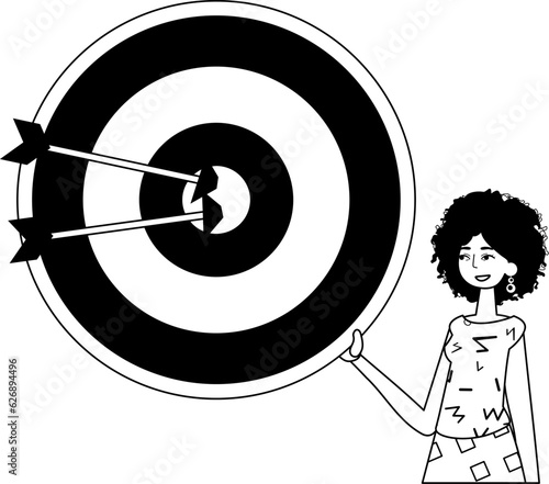 The daughter is holding a devour with arrow in the compilation . skill concept . char and white analogue flit. Trendy style, Vector Illustration