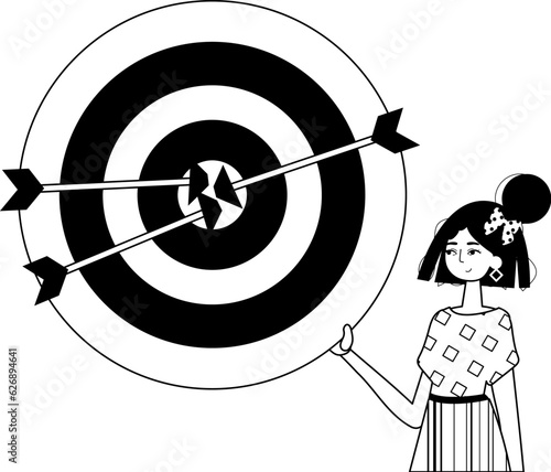 The daughter is holding a devour with arrow in the compilation . skill concept . char and white analogue flit. Trendy style, Vector Illustration