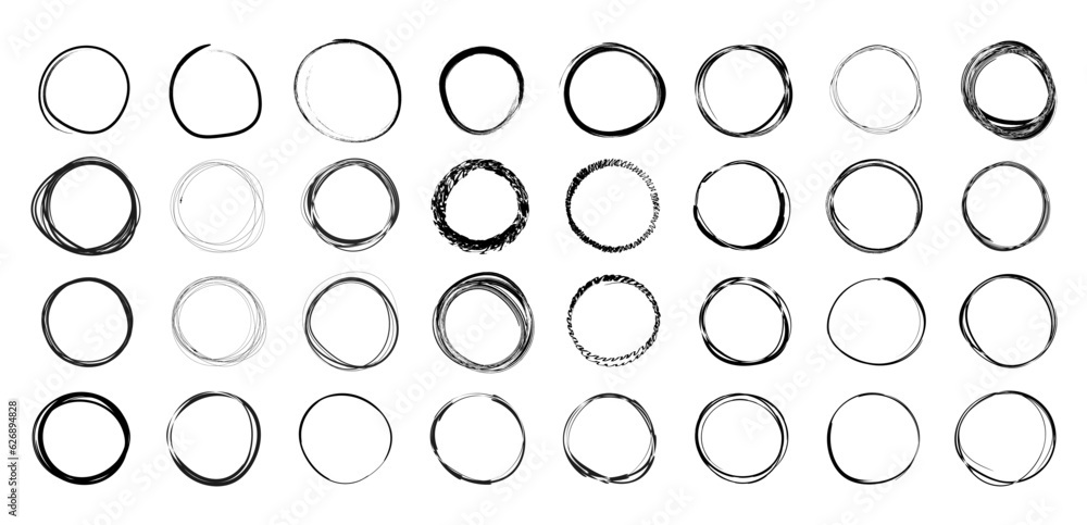 Set of different hand drawn circles in simple style