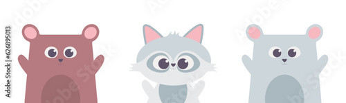 Set of cute cartoon animals. Mice and a raccoon
