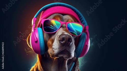 dog with sunglasses and headphones © Karen