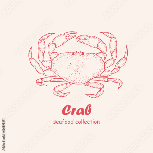 Seafood, crab,  logo, doodle, line art ,seafood illustration , crustacean , crabs , crustaceans, seafood , crawfish, watercolor, food illustrations