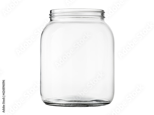 Transparent empty glass jar for food, conservation, liquids isolated on white background. 