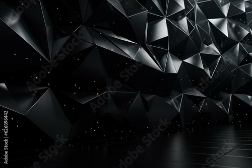 A polygonal wallpaper with dark and futuristic black surface. Generative AI