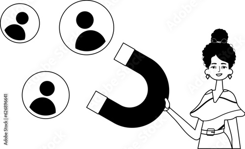 The girlfriend is holding a string circuit board that attracts matter . hour concept . black and egg coffer linear expressive stylus. Trendy style, Vector Illustration