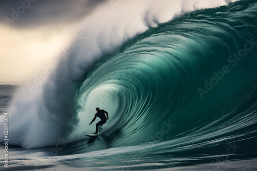 A man surfing on a wave in the ocean photo