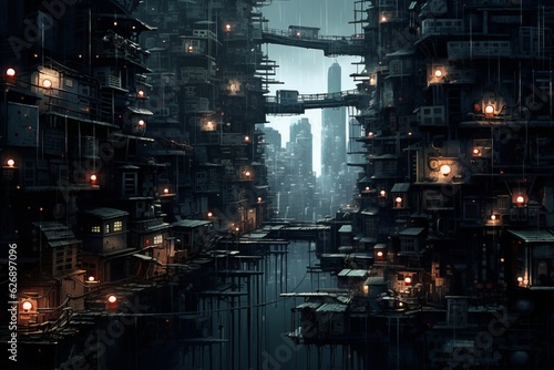 Dark city. Beautiful illustration picture. Generative AI