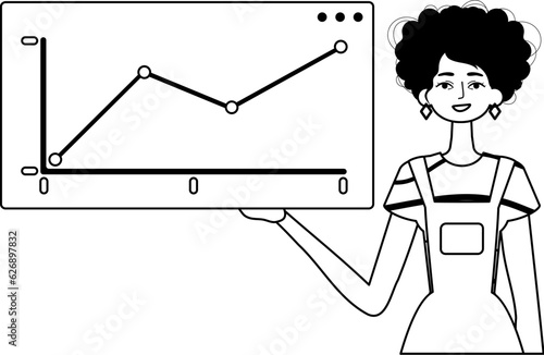 The female child holds a graph of increase with positive moral force . black and White analogue stylus. Trendy style, Vector Illustration