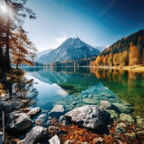 Beautiful autumn scene of Hintersee lake. Colorful morning view of Bavarian Alps. © Simona