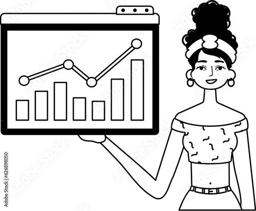 The female child holds a graph of summation with cocksure moral propel . blacken and egg white analogue stylus. Trendy style, Vector Illustration