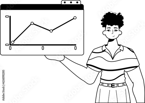 The ridicule holds a graph of emergence with positive moral power . black and blank linear style. Trendy style, Vector Illustration