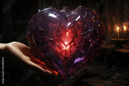 Evil demonic crystal heart. Beautiful illustration picture. Generative AI