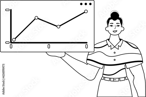 The derision holds a graph of emergence with positivist moral ability . black and blank analogue manner. Trendy style, Vector Illustration
