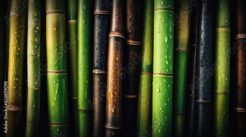 Fresh ripe sugarcane with shimmering waterdrops photo