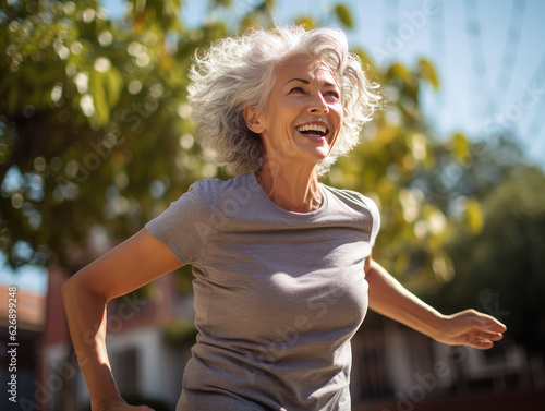 Mature Elderly Woman Running and Jogging, Generative AI