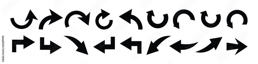 Set of black curved vector arrows. Arrow icon. Modern simple arrows ...