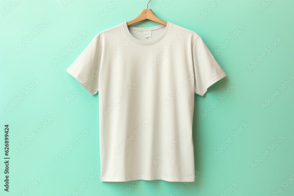 White shirt is hanging against cream colored wall. Beautiful illustration picture. Generative AI White shirt is hanging against cream colored wall. Beautiful illustration picture. Generative AI