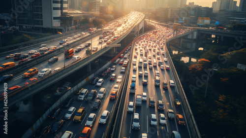 Eye-Catching Overhead View of Busy Traffic on a Modern City Highway - Ideal for Transportation Blogs