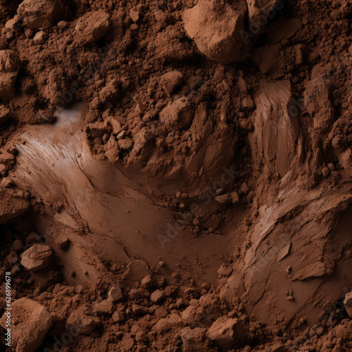 A closeup image of a brown soil, in the style of saturated pigments, dark brown and dark bronze, nyc explosion coverage, use of screen tones Ai generative