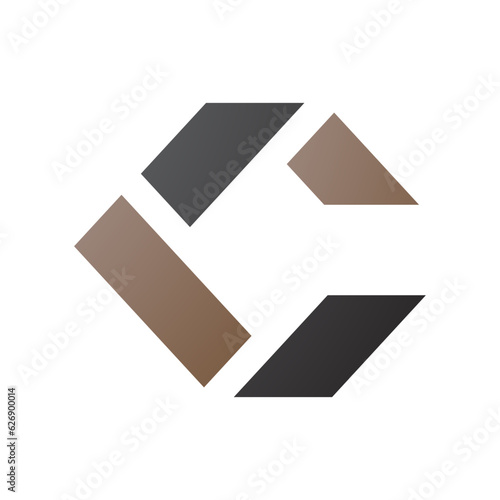 Black and Brown Square Letter C Icon Made of Rectangles