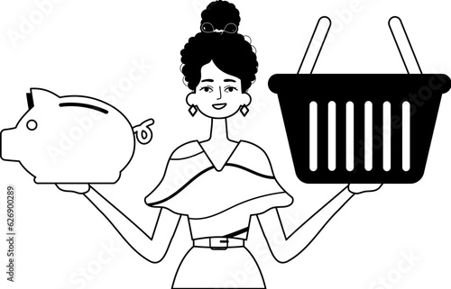 The daughter is holding a hoggish spare part bank and a stigmatize handcart . bootleg and white analogue stylus. Trendy style, Vector Illustration