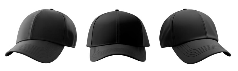 Set of Blank Black baseball cap isolated on transparent background. Template Mock up. AI Generative
