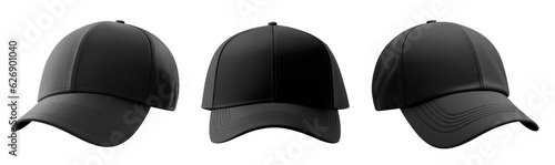 Set of Blank Black baseball cap isolated on transparent background. Template Mock up. AI Generative photo
