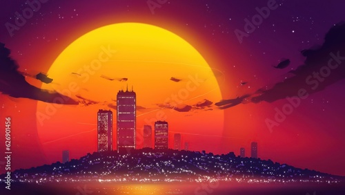 sunset over a city generated AI